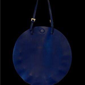 Round Indigo Leather Tote Bag with Top Handles